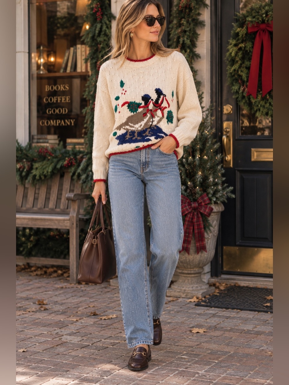 Vintage Studio Michelle Stuart Geese Sweater M 80s 90s Novelty Christmas Preppy